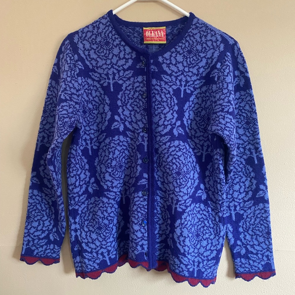 💙 Oleana Norwegian Blue Purple Button Down Wool Cardigan Sweater Size Medium 💙
